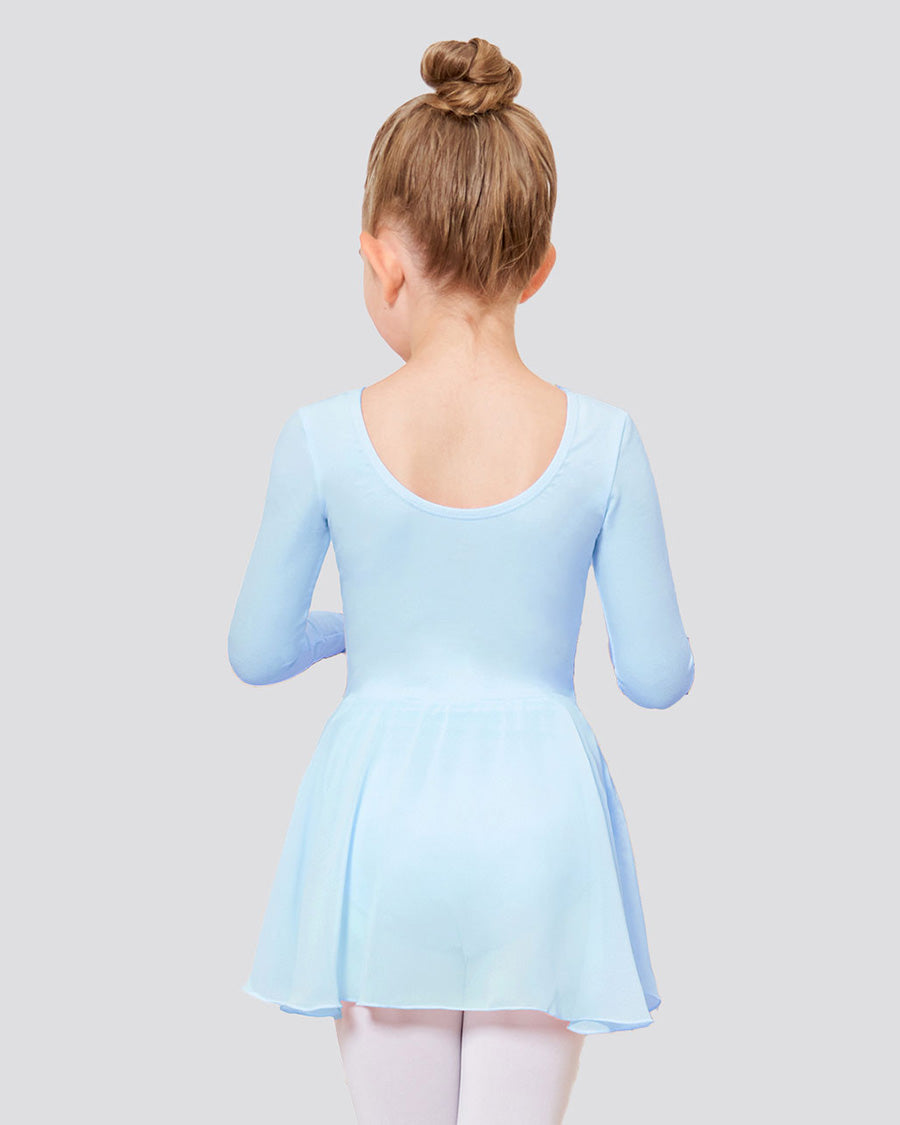 Girls Long Sleeve Ballet Leotards with Sheer Skirt in blue