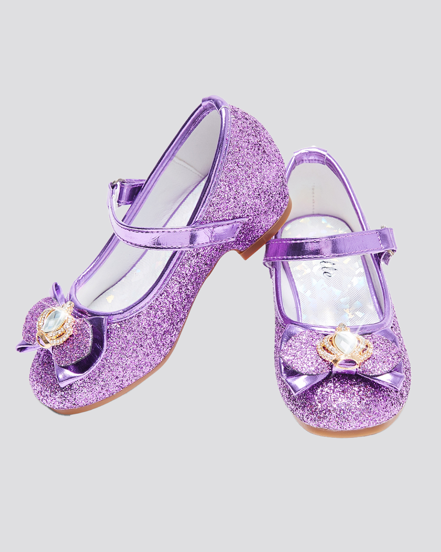 Purple Girls Crown Glitter Mary Jane Dress Shoes
