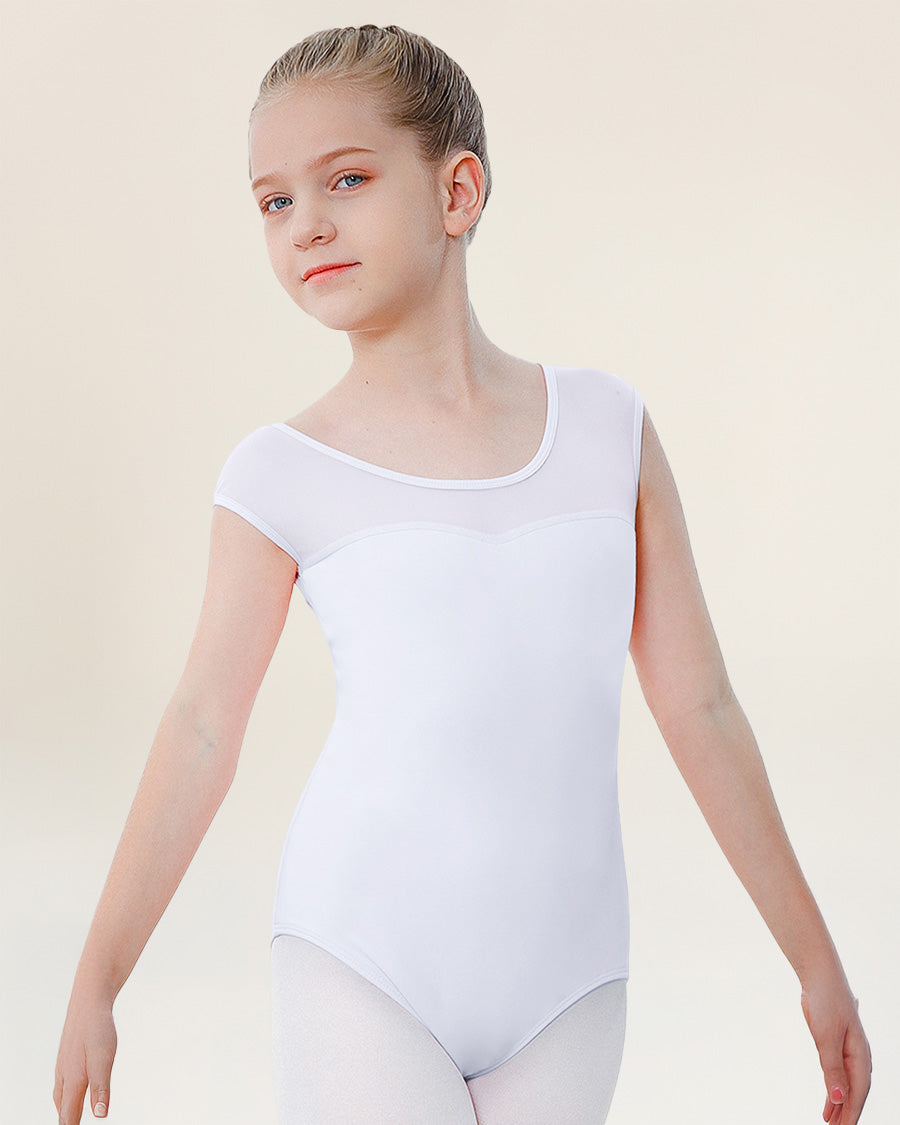White Girls Sweetheart Mesh Inserted Tank Leotard