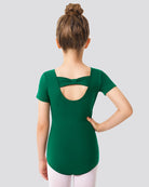 Green Girls Bowknot Short Sleeve Ballet Leotard