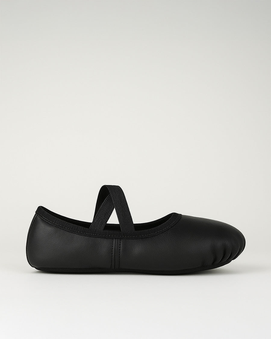 Black Kids PU Full Leather Ballet Shoes (Full Sole)