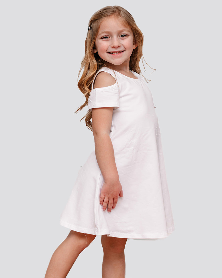 White Girls Cold Shoulder Tunic A-Line Twirly Dress