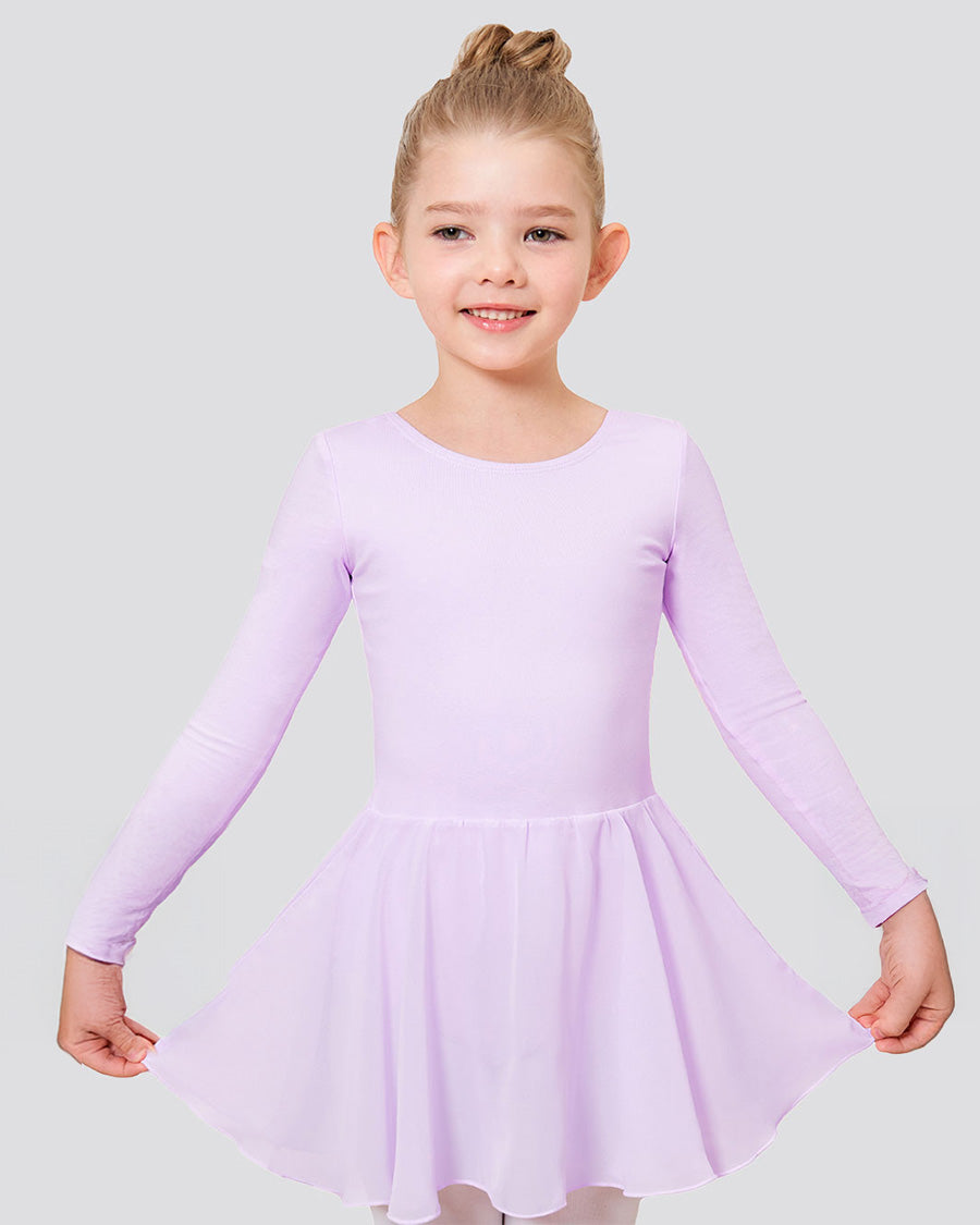Lavender Girls Long Sleeve Ballet Leotards with Sheer Skirt