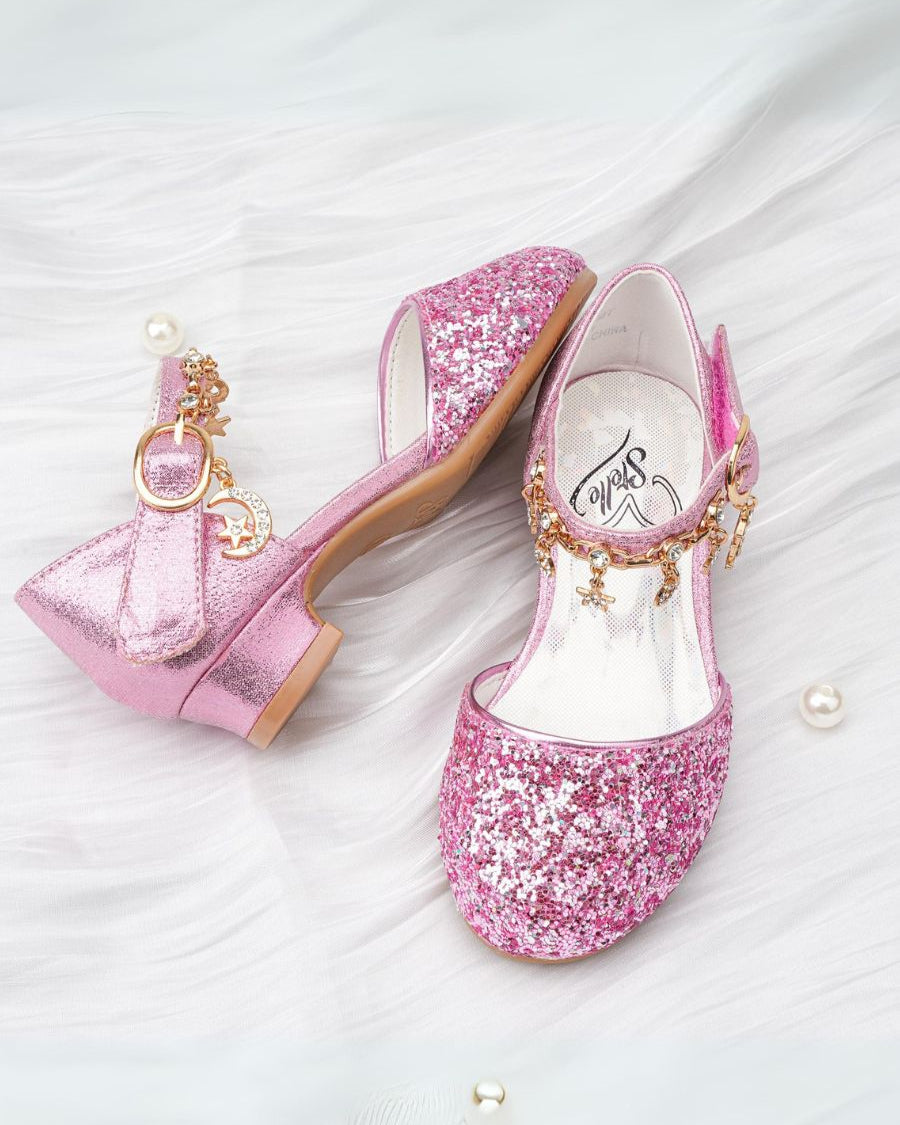 Fuchsia Glitter Girls Sparkly Princess Sequin Sandals