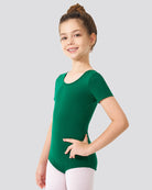 Green Girls Bowknot Short Sleeve Ballet Leotard