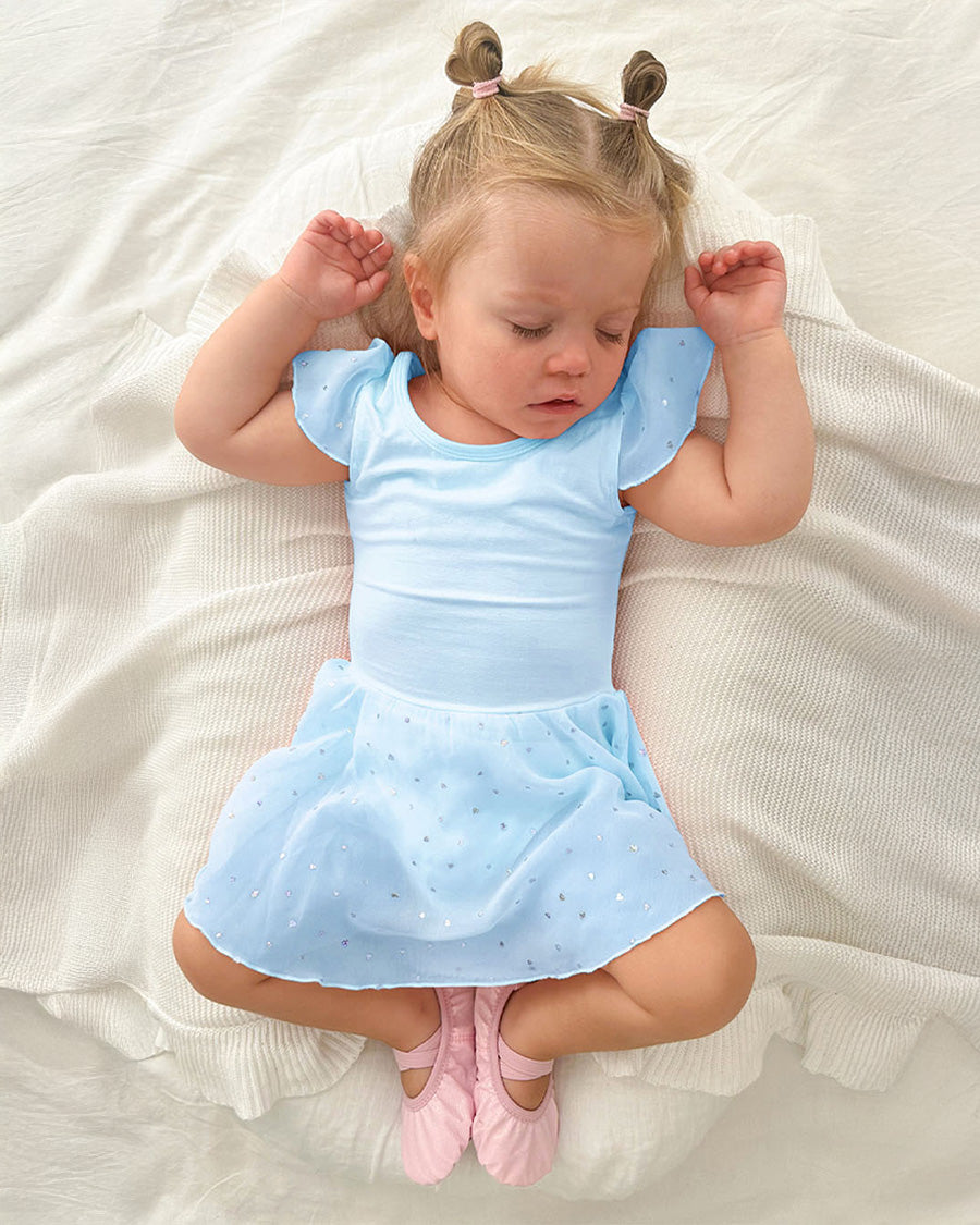 Girls Sparkling Flutter Sleeves Dress in Blue