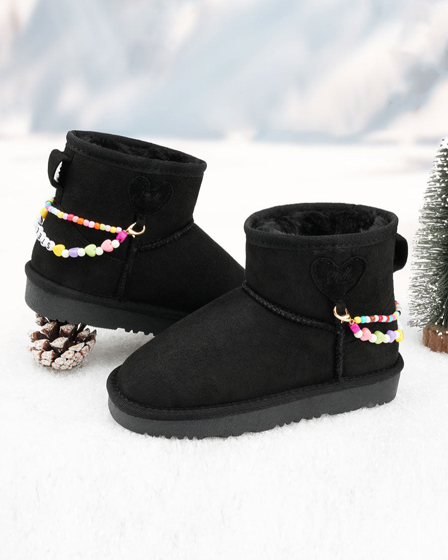 Black Kids Faux Fur Snow Boots