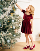 Burgundy Girls Classic Mary Jane Shoes | Velvet Heels with Crystal Bows