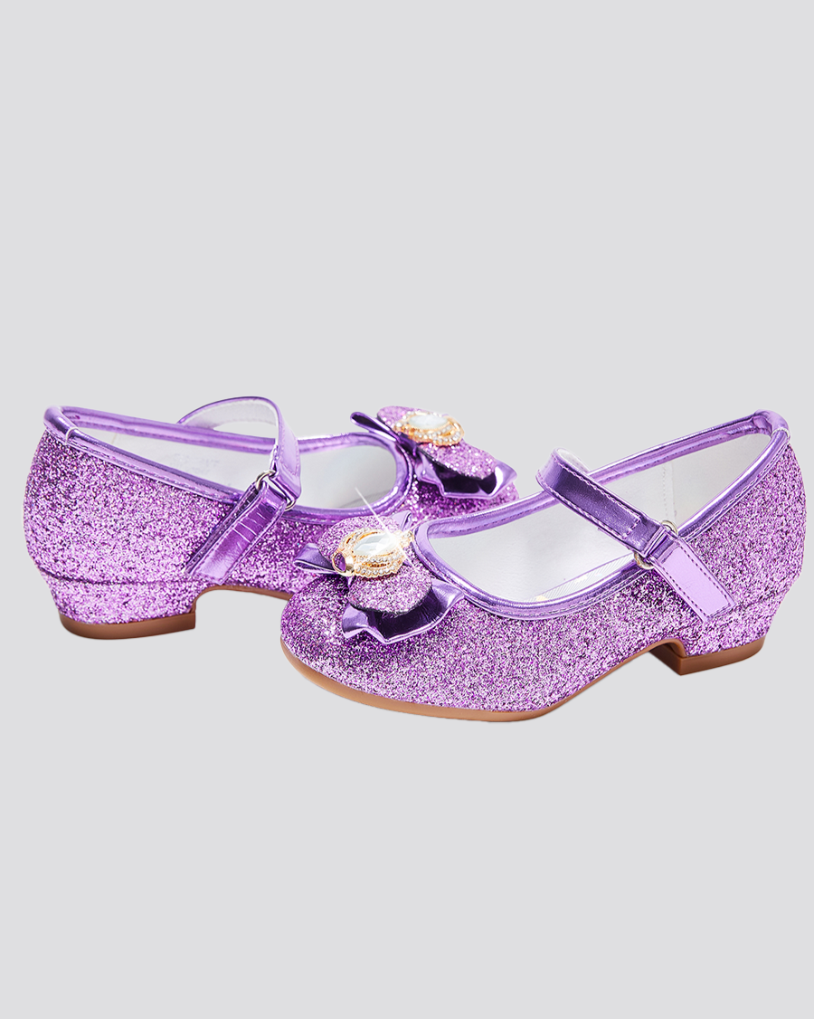Purple Girls Crown Glitter Mary Jane Dress Shoes