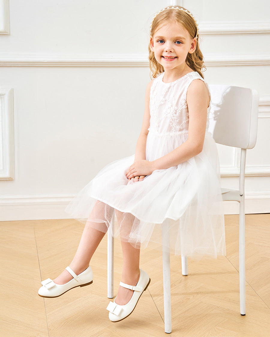 White Girls Faux Leather Mary Janes