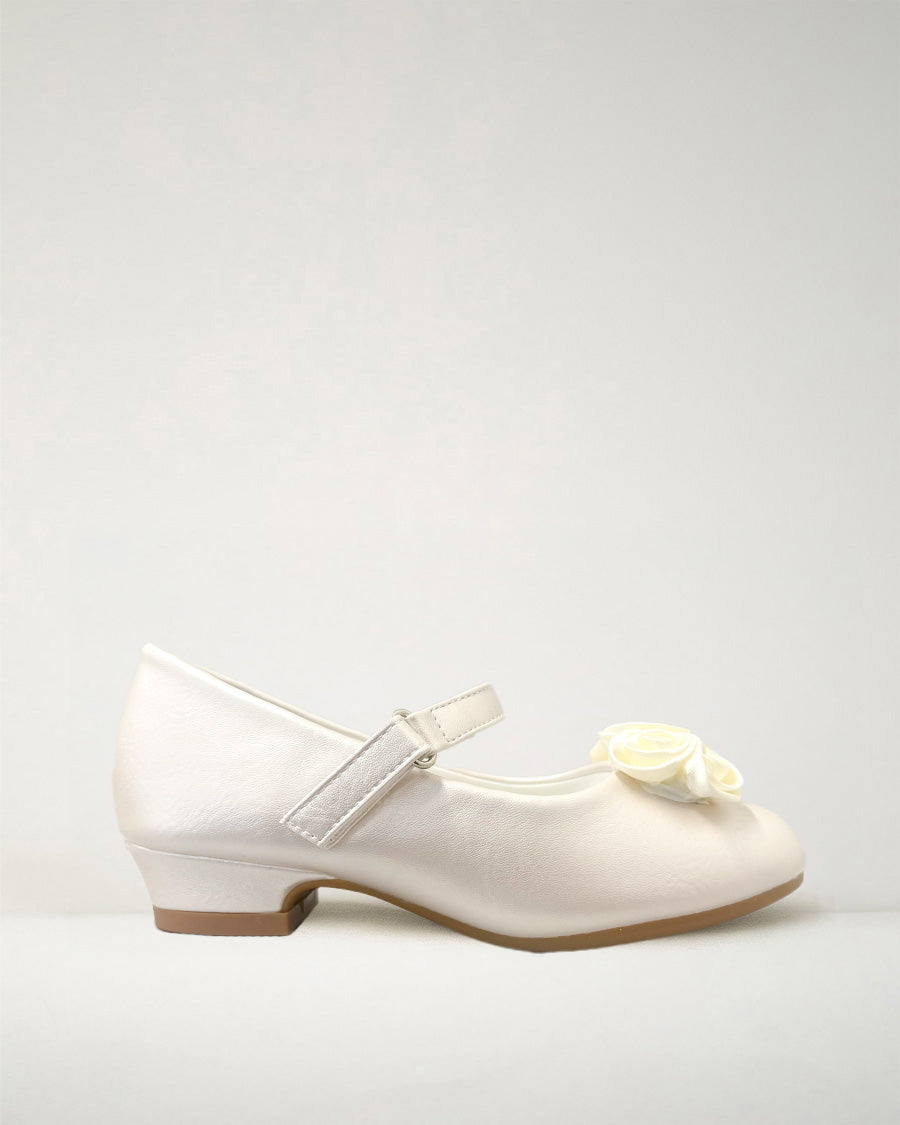 Champagne Girls Floral Mary Jane Low Heel Party Shoes