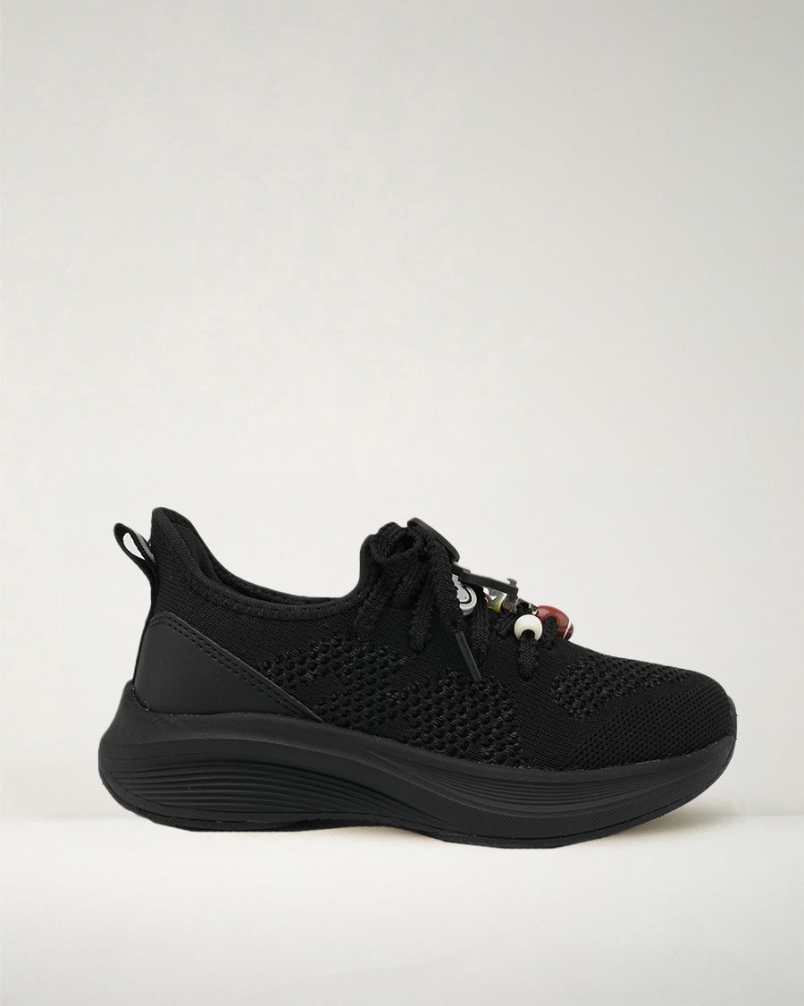 Black Kids Lace-Up Running Sneakers