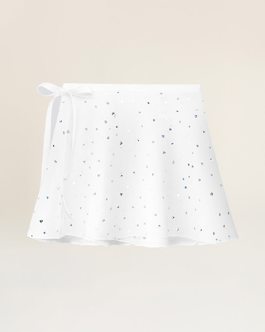 Sparkling White Girls Chiffon Wrap Skirt With Adjustable Tie