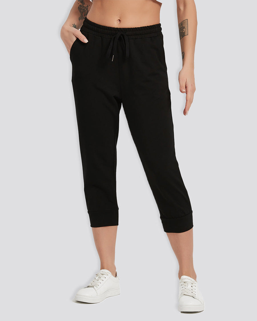 Black Cotton Capri Sweatpants 20"