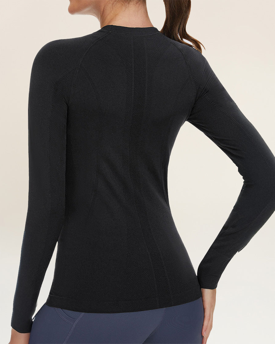 Black Seamless Long Sleeve Tops