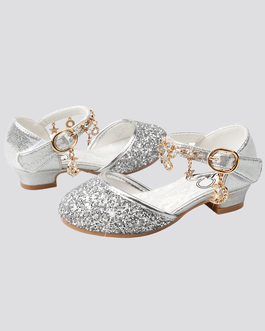 Silver Girls Sparkly Princess Sequin Sandals
