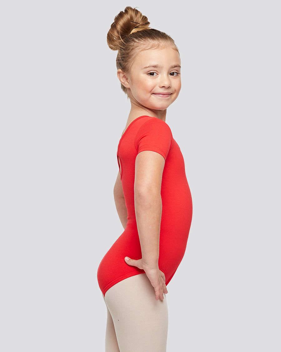 Red Girls Bowknot Short Sleeve Ballet Leotard