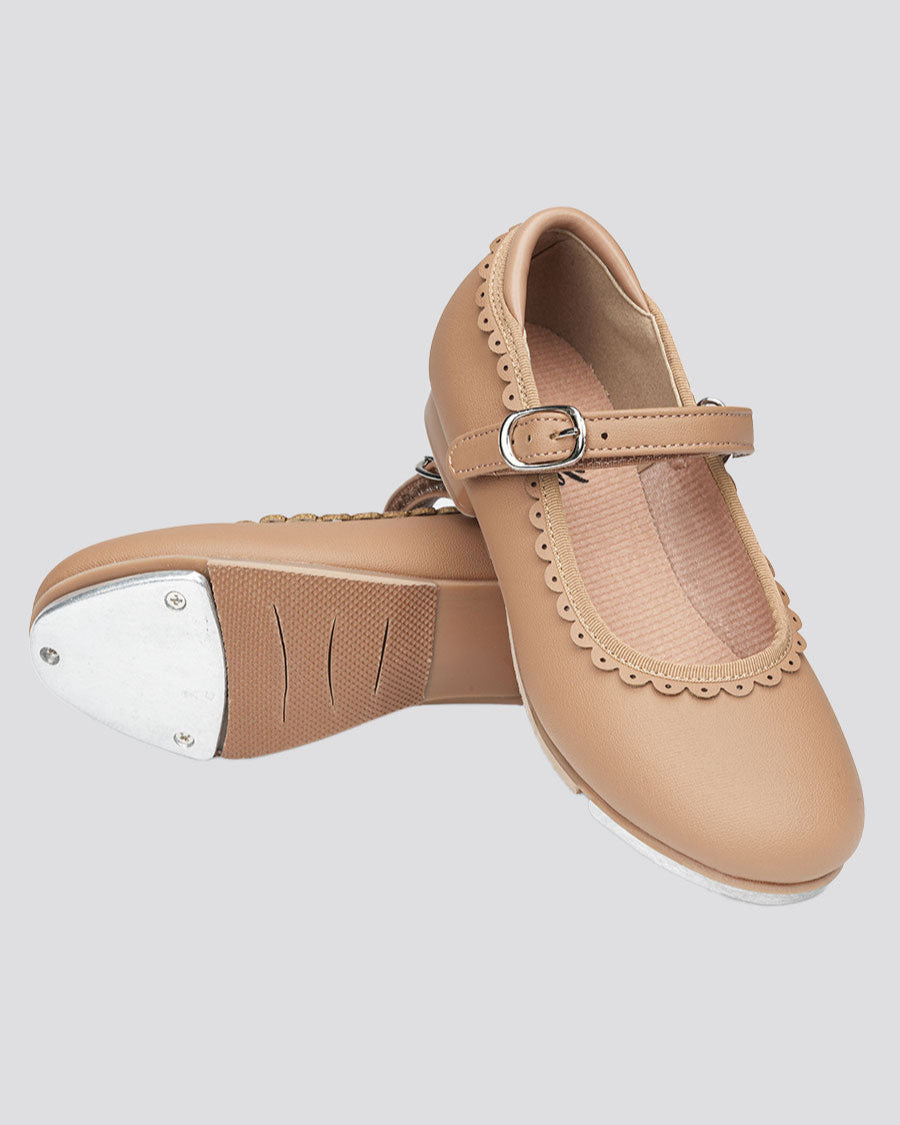 Tan Kids Elegant Scallop Tap Shoes