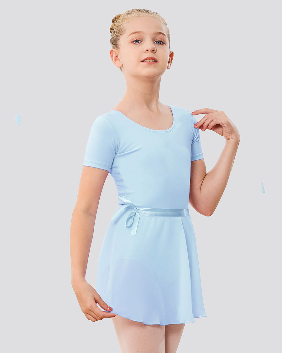 Blue Girls Ballet Leotard Starter Kit (Short Sleeves Leotard & Chiffon Skirt & Tights)
