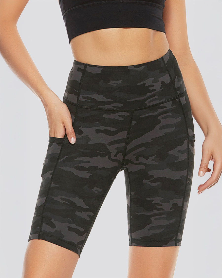 Grey Camo Essential High Waisted Yoga Shorts 8"