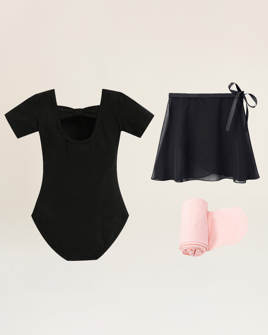 Black Girls Ballet Leotard Starter Kit (Bow Back Leotard & Tie Skirt & Tights)