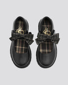 Girls Matte Black Mary Janes with Detachable Bows - View 2