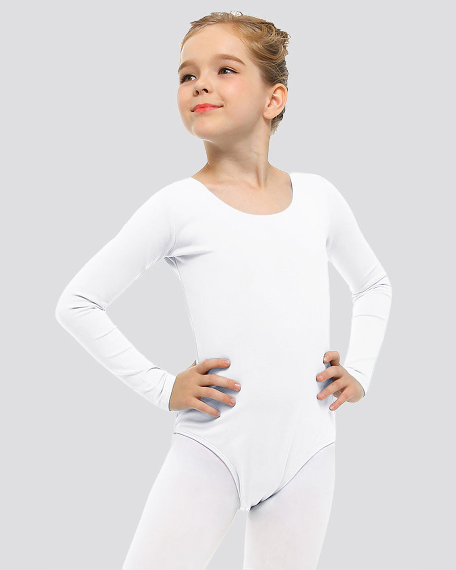 White Girls Long Sleeve Ballet Leotard
