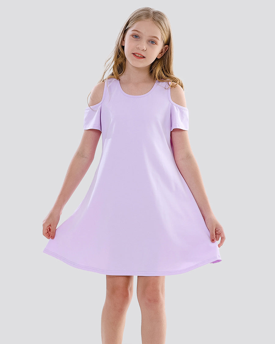 Lavender Girls Cold Shoulder Tunic A-Line Twirly Dress
