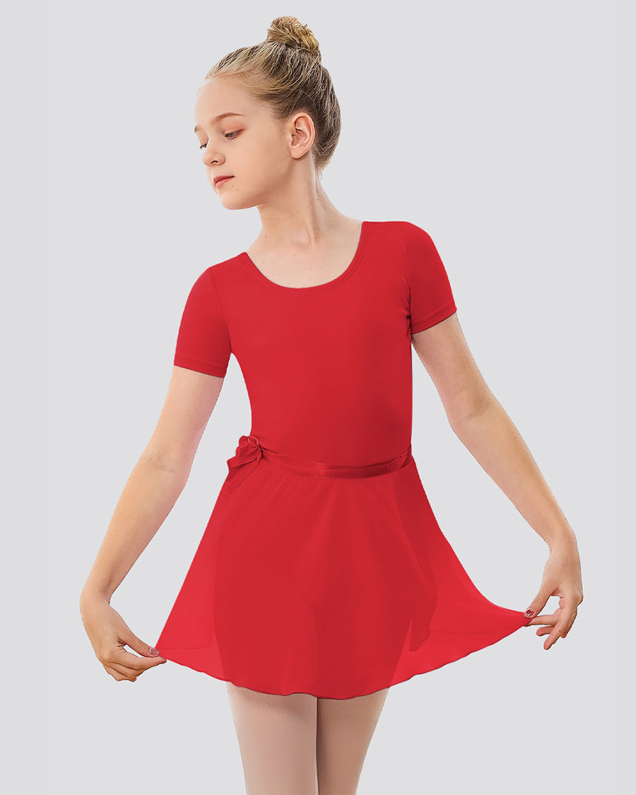 Red Girls Ballet Leotard Starter Kit (Short Sleeves Leotard & Chiffon Skirt & Tights)