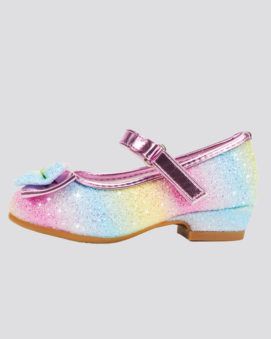 Rainbow Girls Glitter Mary Jane Low Heel Shoes