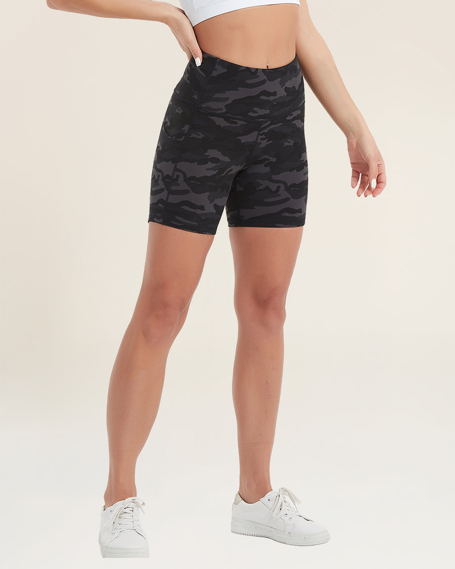 Grey Camo Camo High Waisted Yoga Shorts 5"