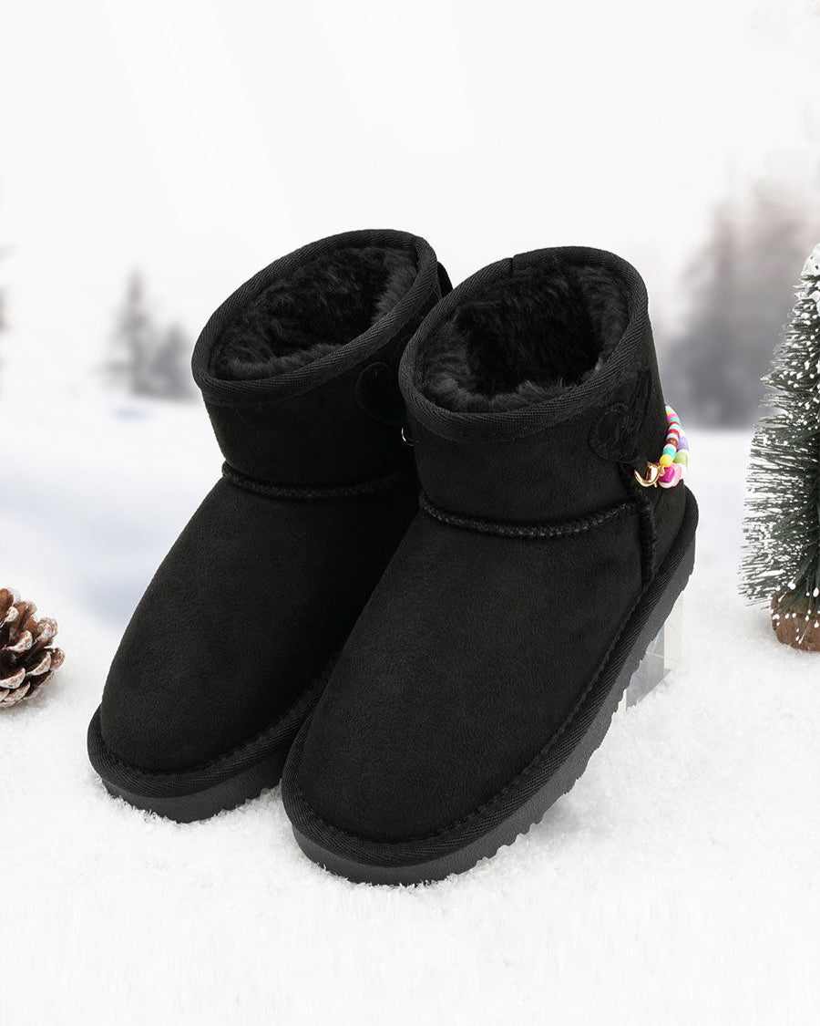 Black Kids Faux Fur Snow Boots