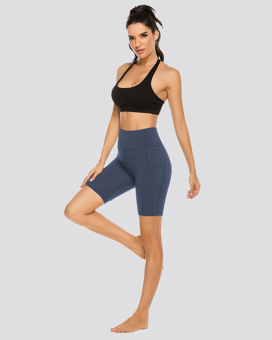 Dark Grey Blue Essential High Waisted Yoga Shorts 8"