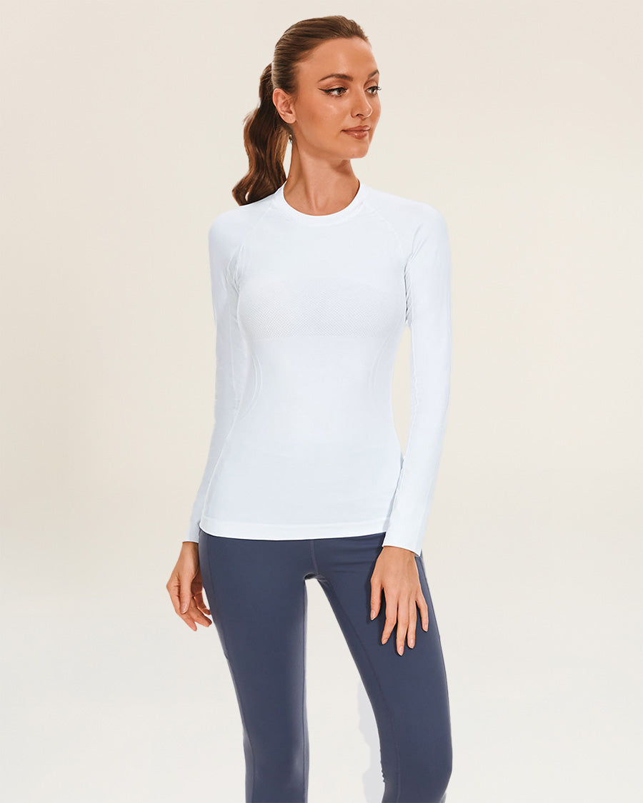 White Seamless Long Sleeve Tops