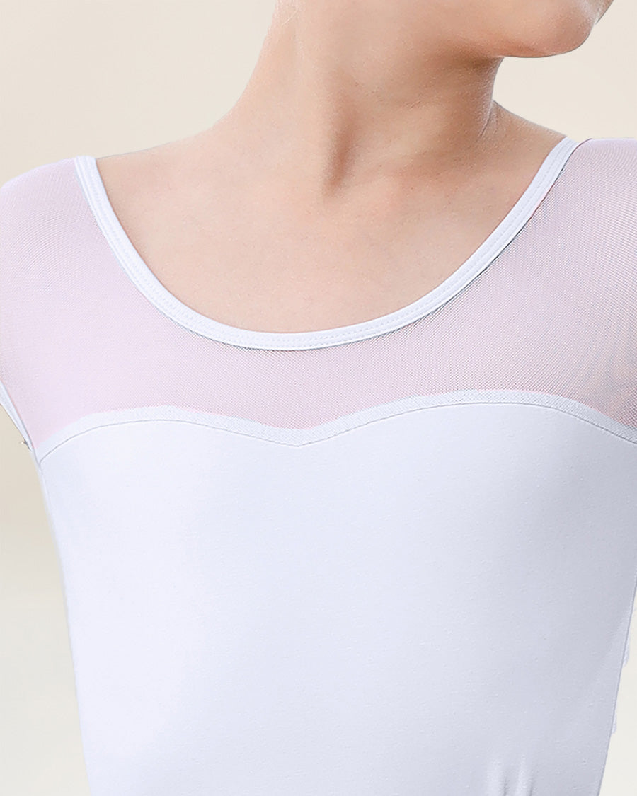 White Girls Sweetheart Mesh Inserted Tank Leotard