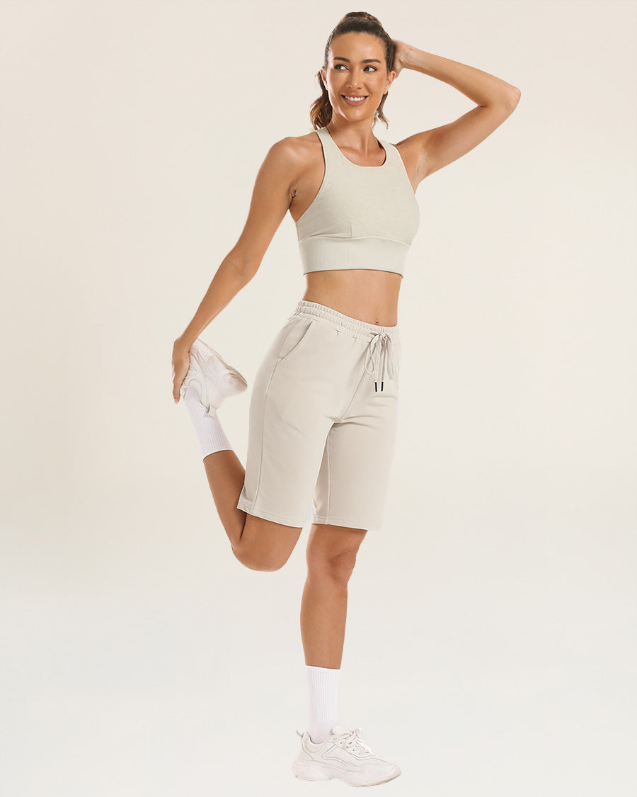 Beige Cotton Lounge Shorts 10”