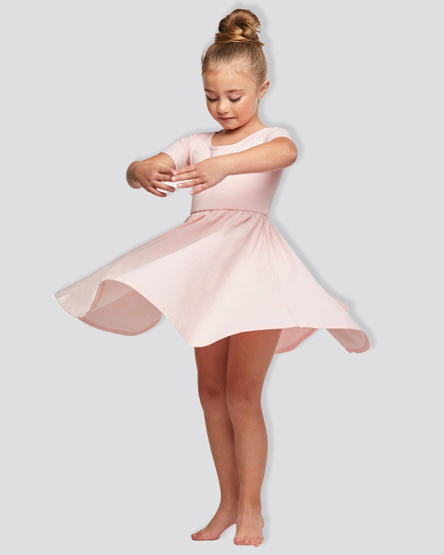Pink Girls Short Sleeve A-Line Twirly Dress