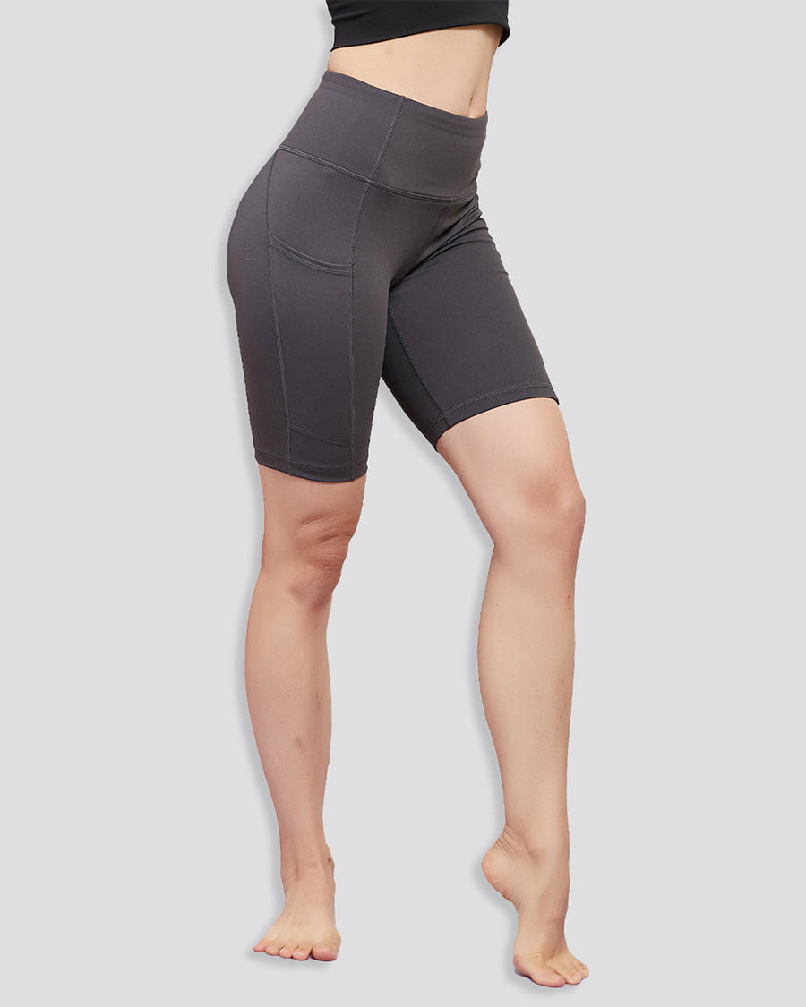 Charcoal Essential High Waisted Yoga Shorts 8"