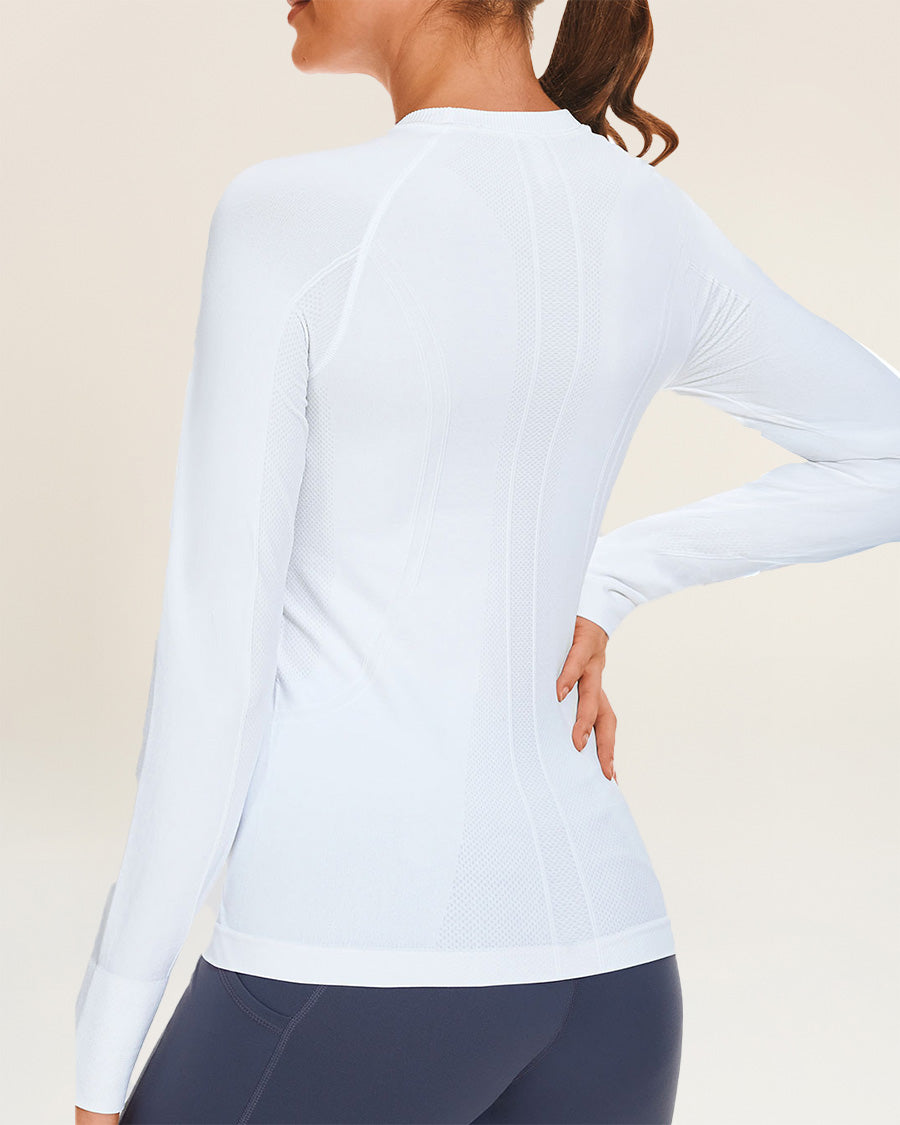 White Seamless Long Sleeve Tops