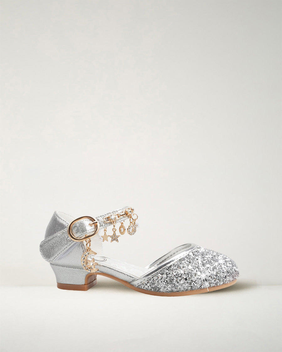 Silver Girls Sparkly Princess Sequin Sandals