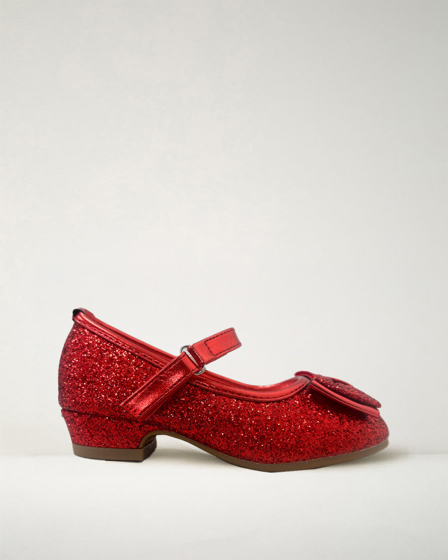 Red Girls Glitter Mary Jane Low Heel Shoes