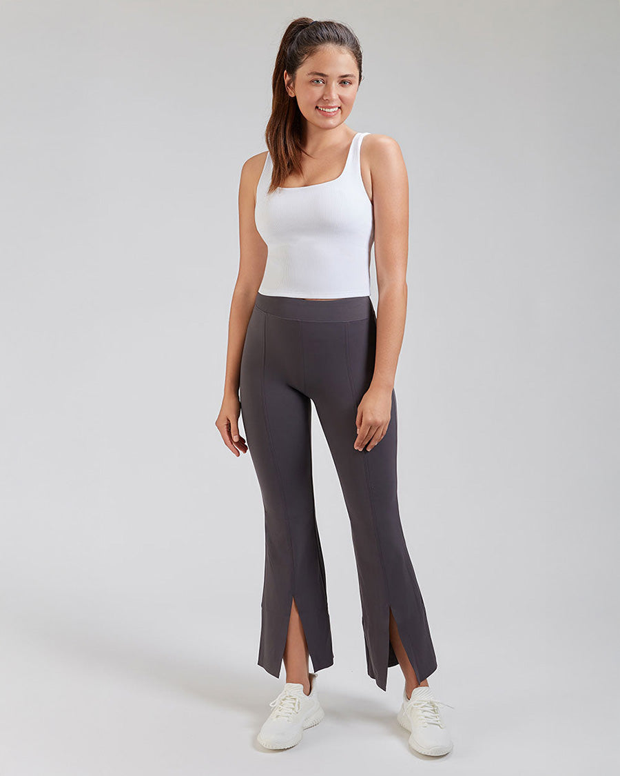 Grey Bootcut Yoga Pants Split Hem Flare