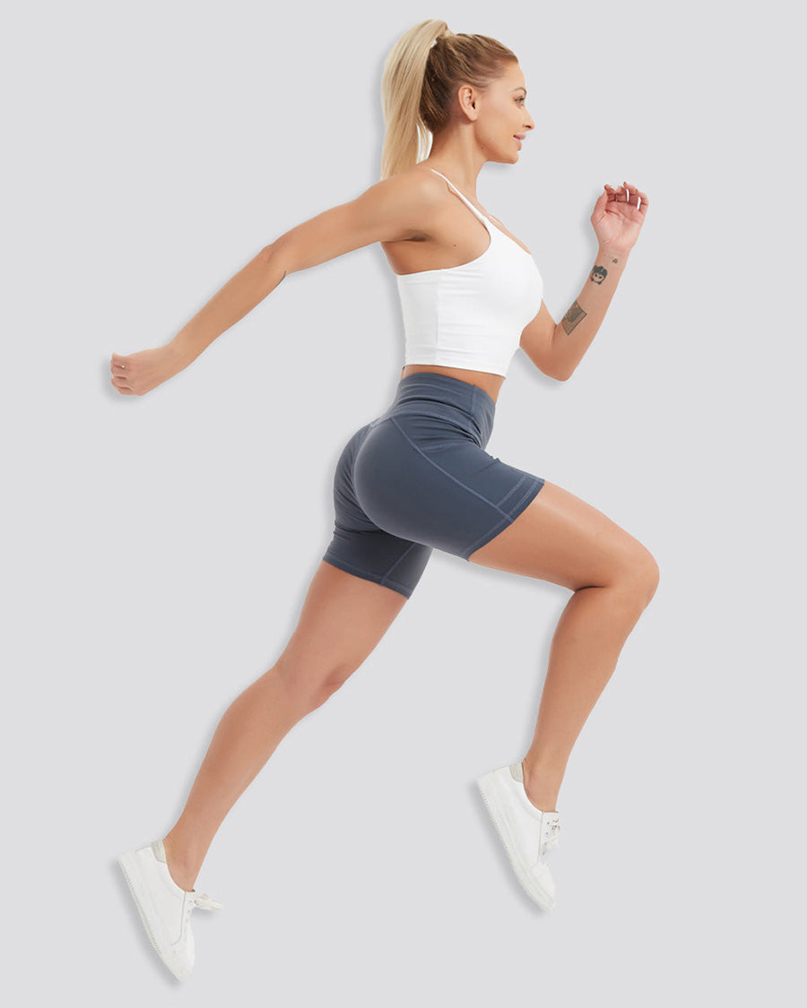 Grey Blue Essential High Waisted Yoga Shorts 5"