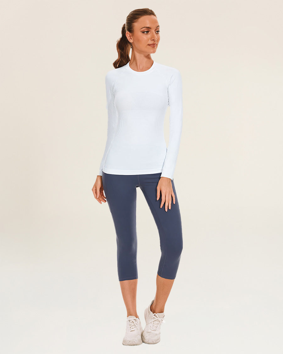 White Seamless Long Sleeve Tops