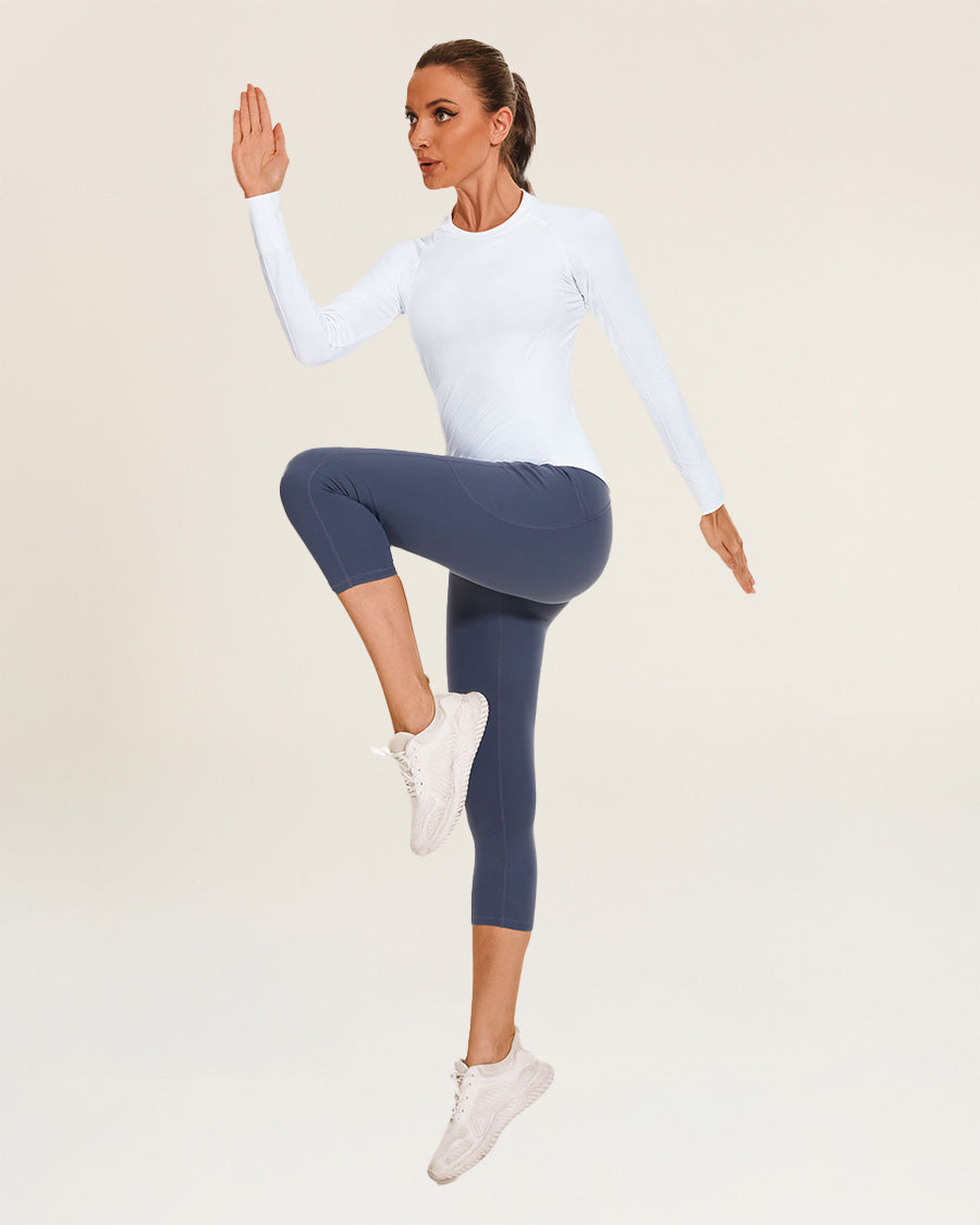 White Seamless Long Sleeve Tops