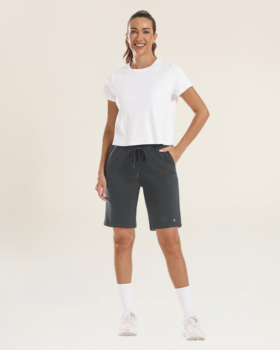 Grey Cotton Lounge Shorts 10”