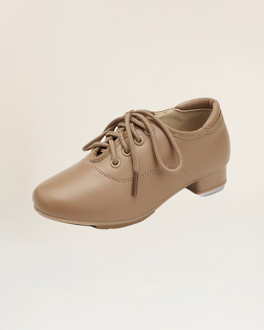 Tan Kids Lace Up PU Leather Tap Shoes
