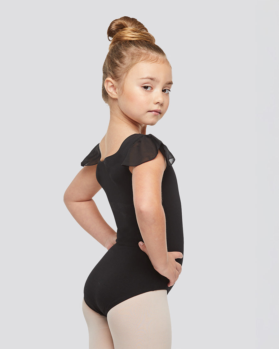 Black Girls Flutter Sleeve Dance Leotard -  View 3