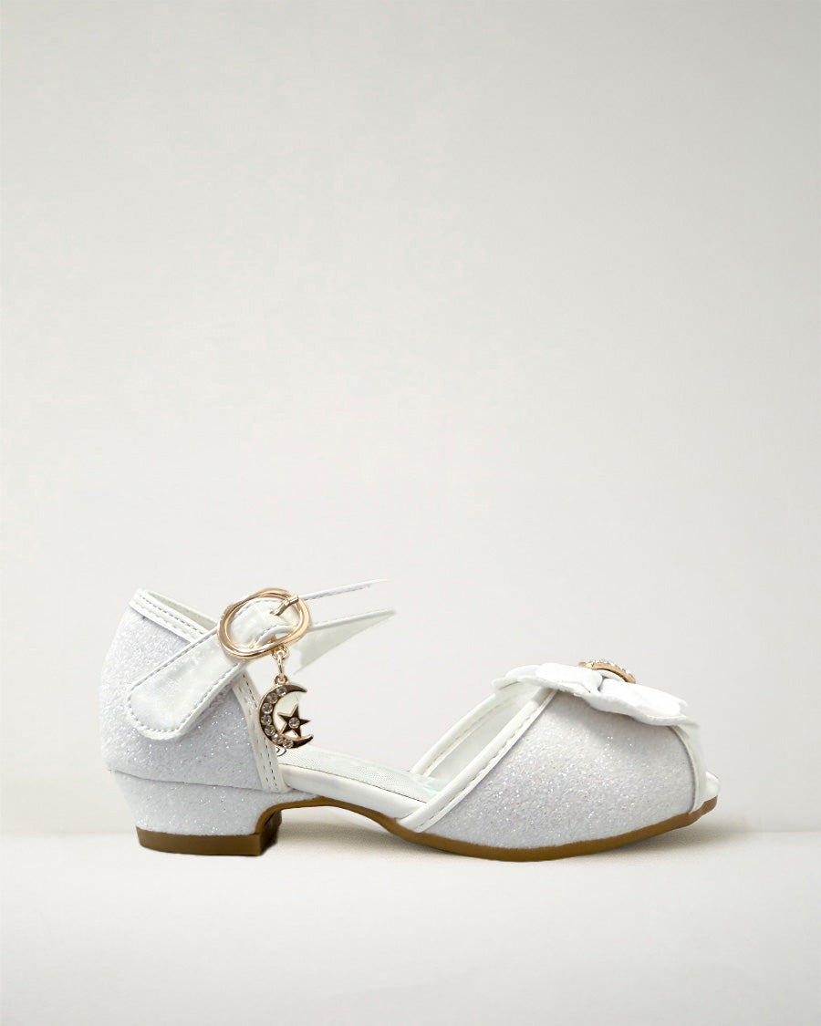White Girls Sparkly Princess Low Heels Sandals