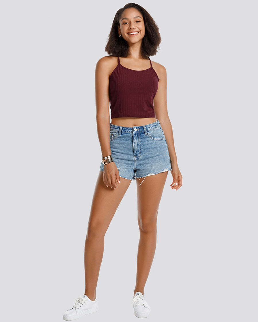 Burgundy Ribbed Knit Cami Crop Top
